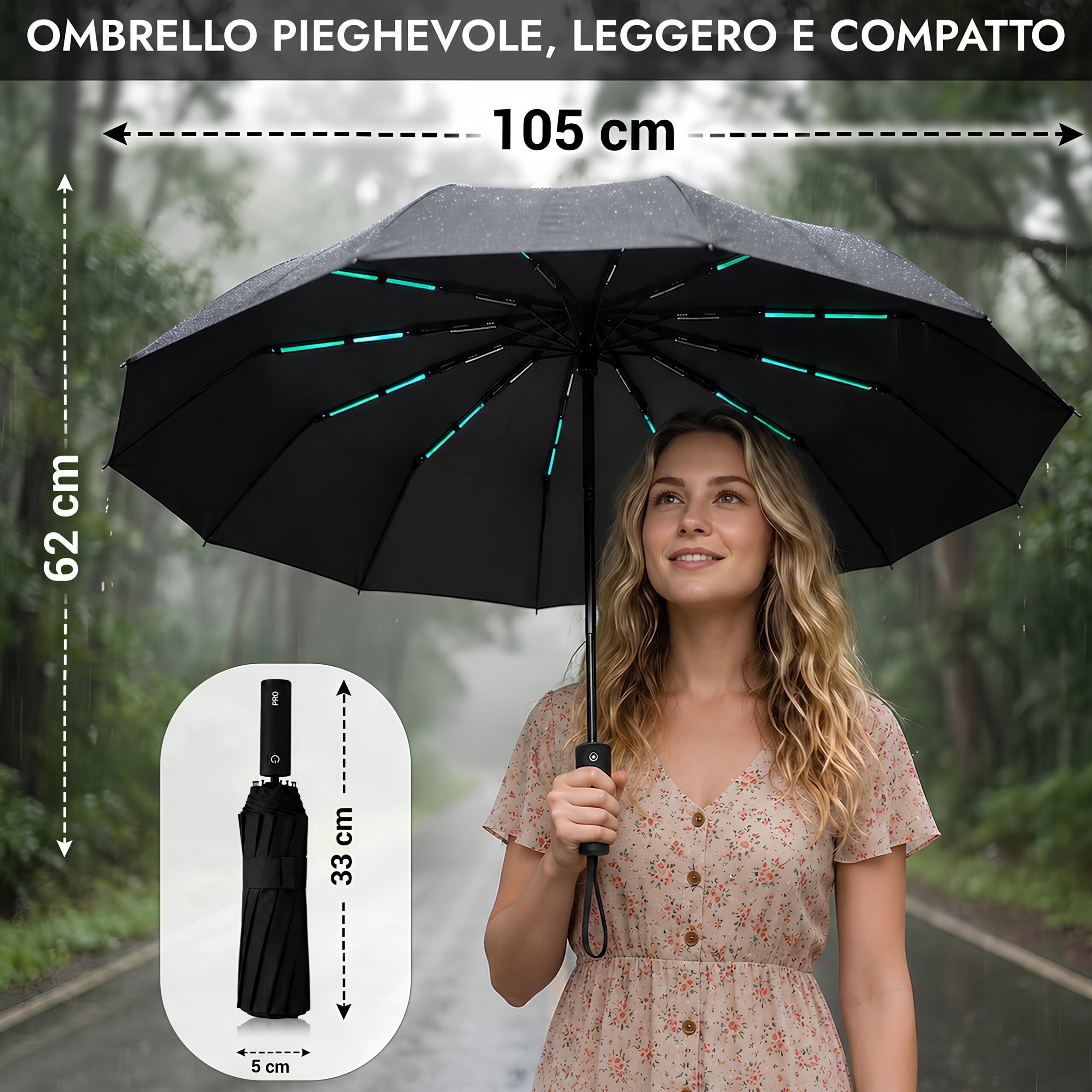 PAMORA Ombrello Automatico Antivento 105 cm Serie PRO – Nero - Image 2