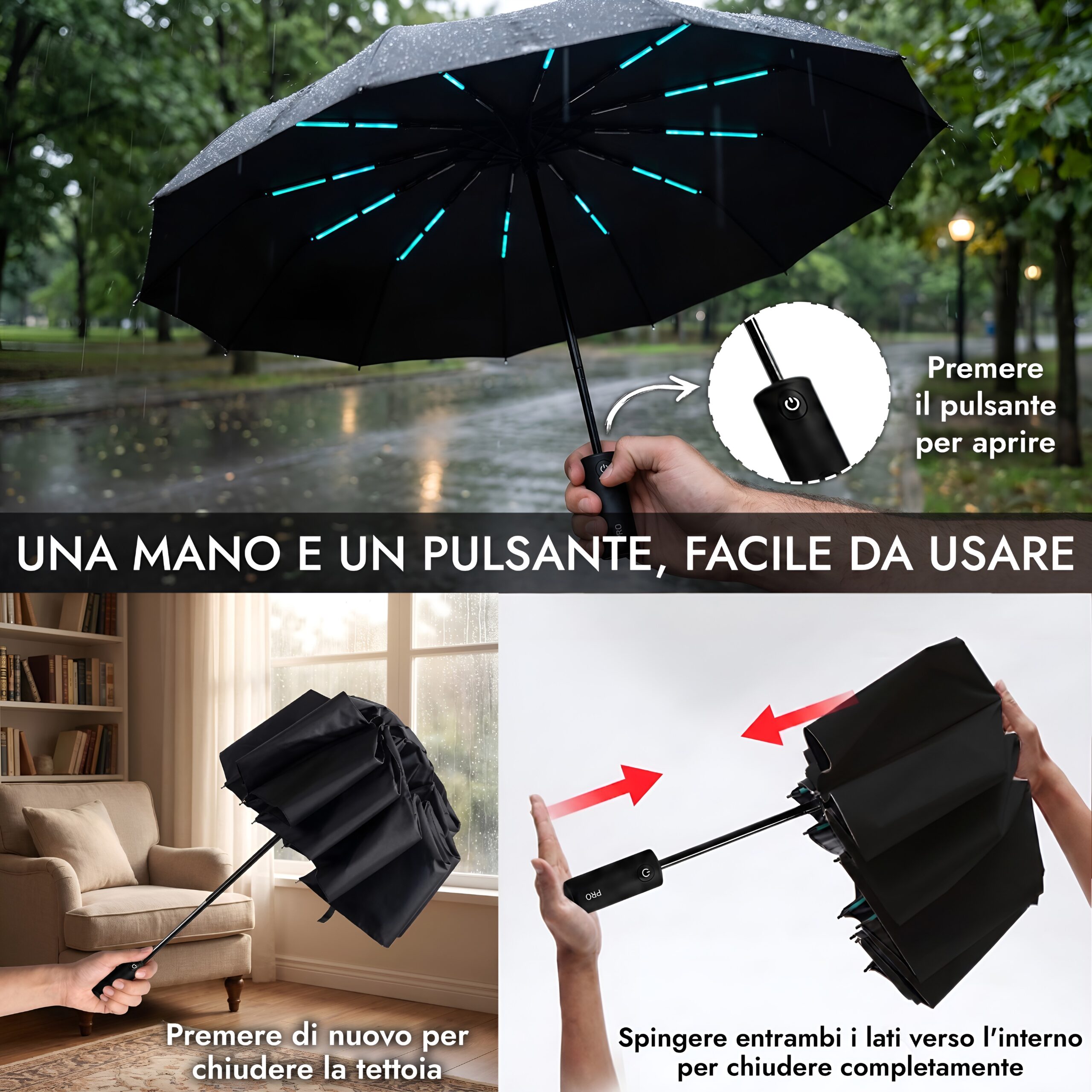PAMORA Ombrello Automatico Antivento 105 cm Serie PRO – Nero - Image 5