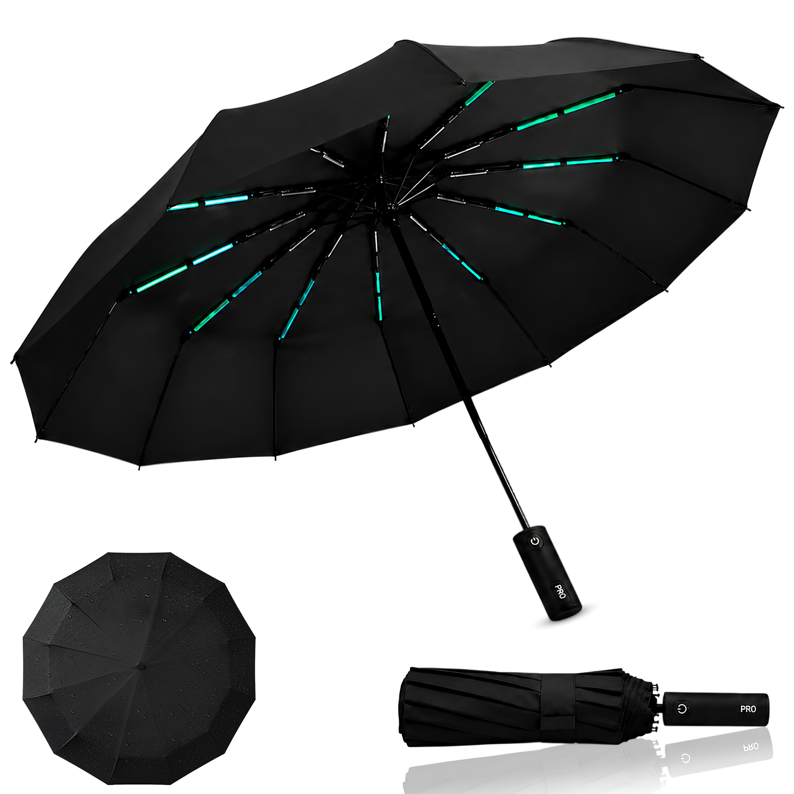 PAMORA Ombrello Automatico Antivento 105 cm Serie PRO – Nero