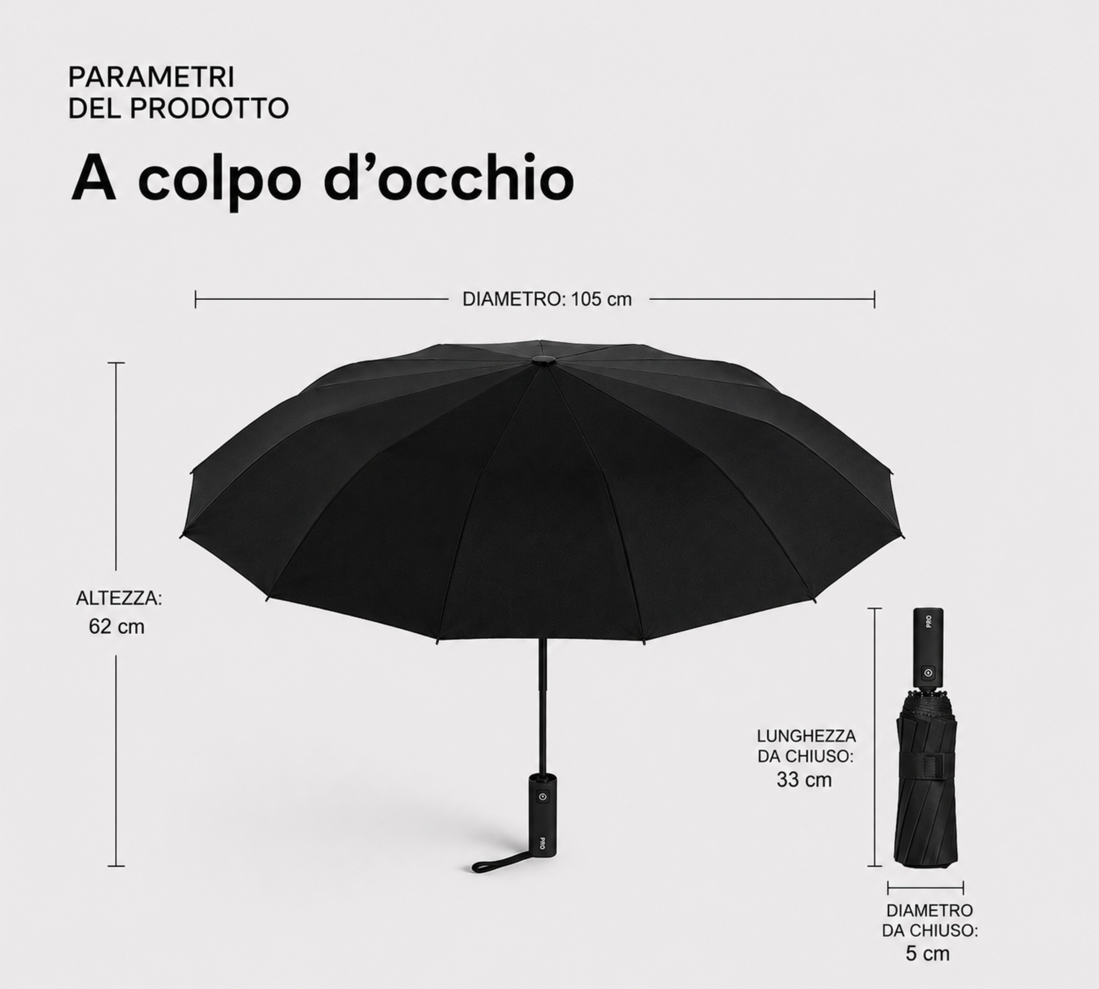 PAMORA Ombrello Automatico Antivento 105 cm Serie PRO – Bianco - Image 3